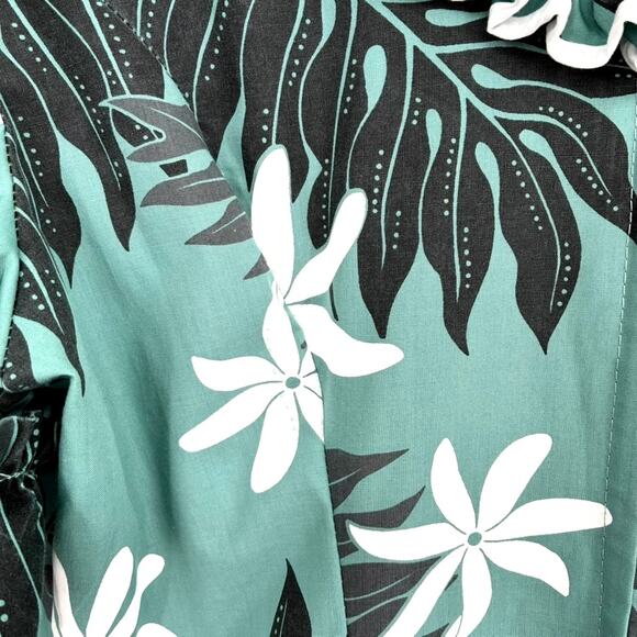 Vintage MD Fashion Green and White Ruffled Long Hawaiian Dress - Size L - Picture 3 of 10